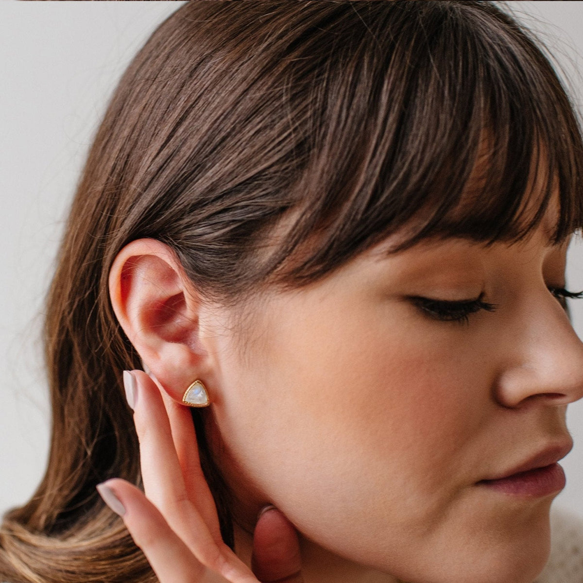 MINI FREEDOM STUD EARRINGS - RAINBOW MOONSTONE &amp; ROSE GOLD - SO PRETTY CARA COTTER