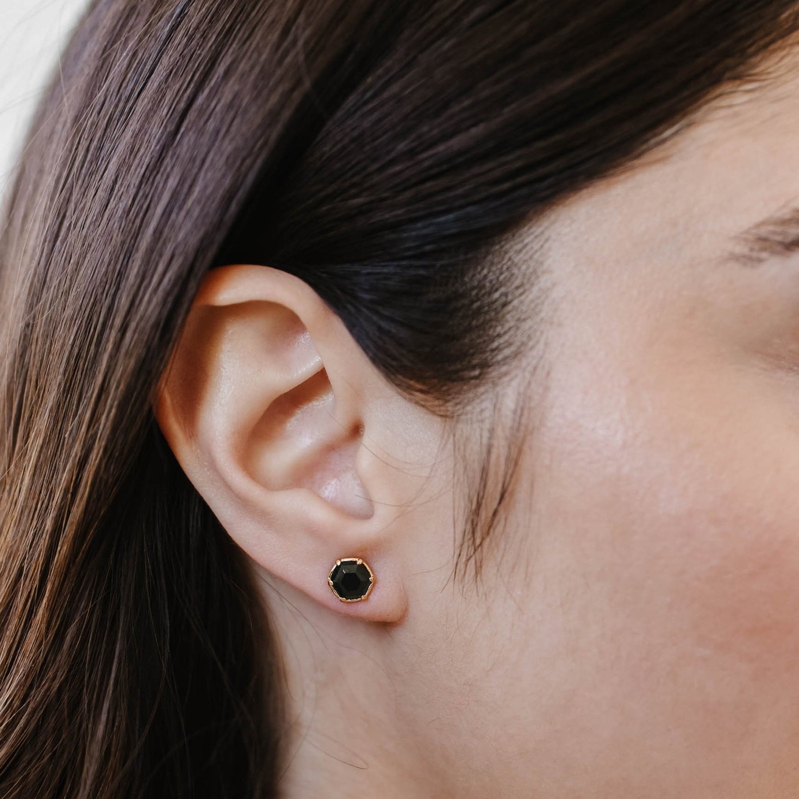 Mini Grace Hexagon Stud Earrings - Black Onyx & Gold - SO PRETTY CARA COTTER
