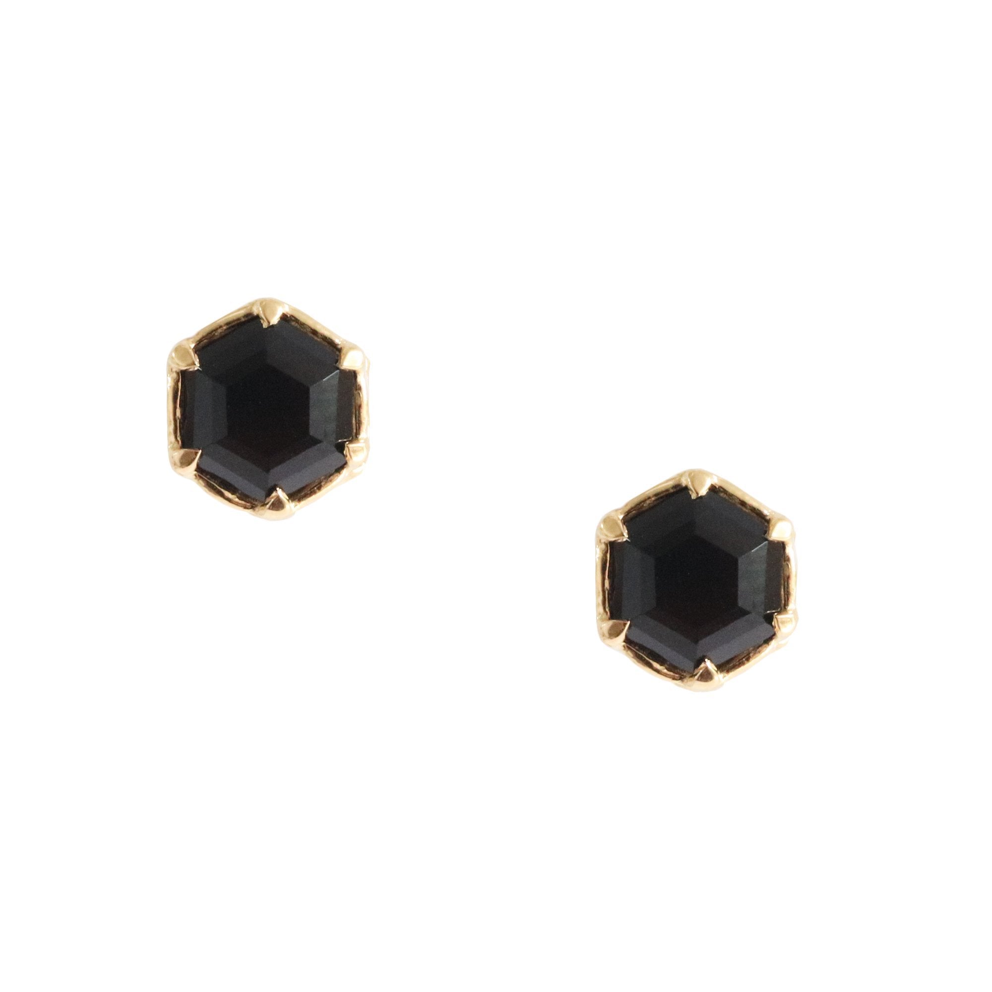 Mini Grace Hexagon Stud Earrings - Black Onyx & Gold - SO PRETTY CARA COTTER
