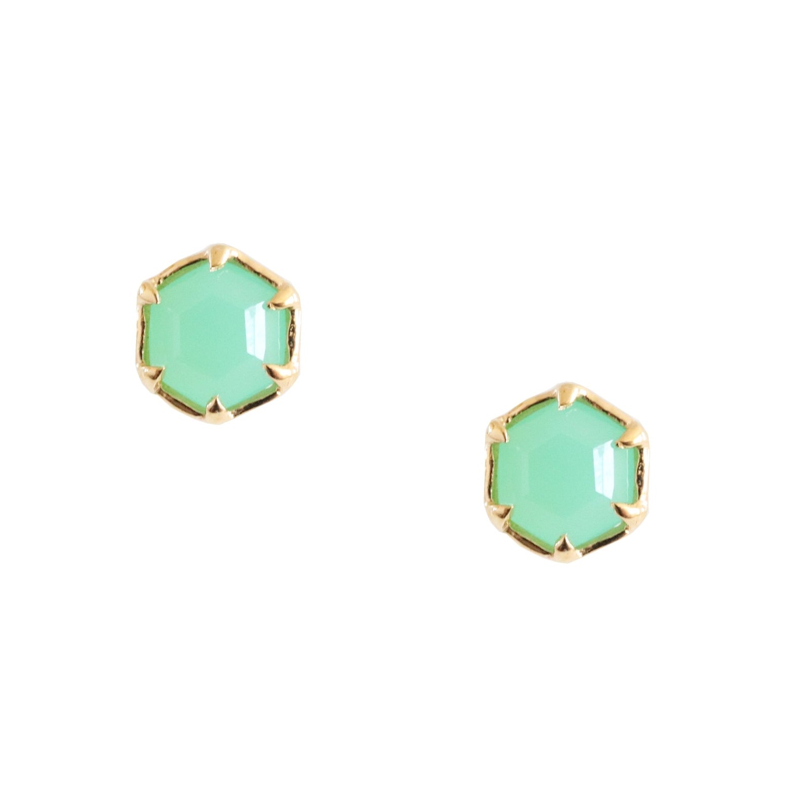 MINI GRACE HEXAGON STUD EARRINGS - CHRYSOPRASE & GOLD - SO PRETTY CARA COTTER