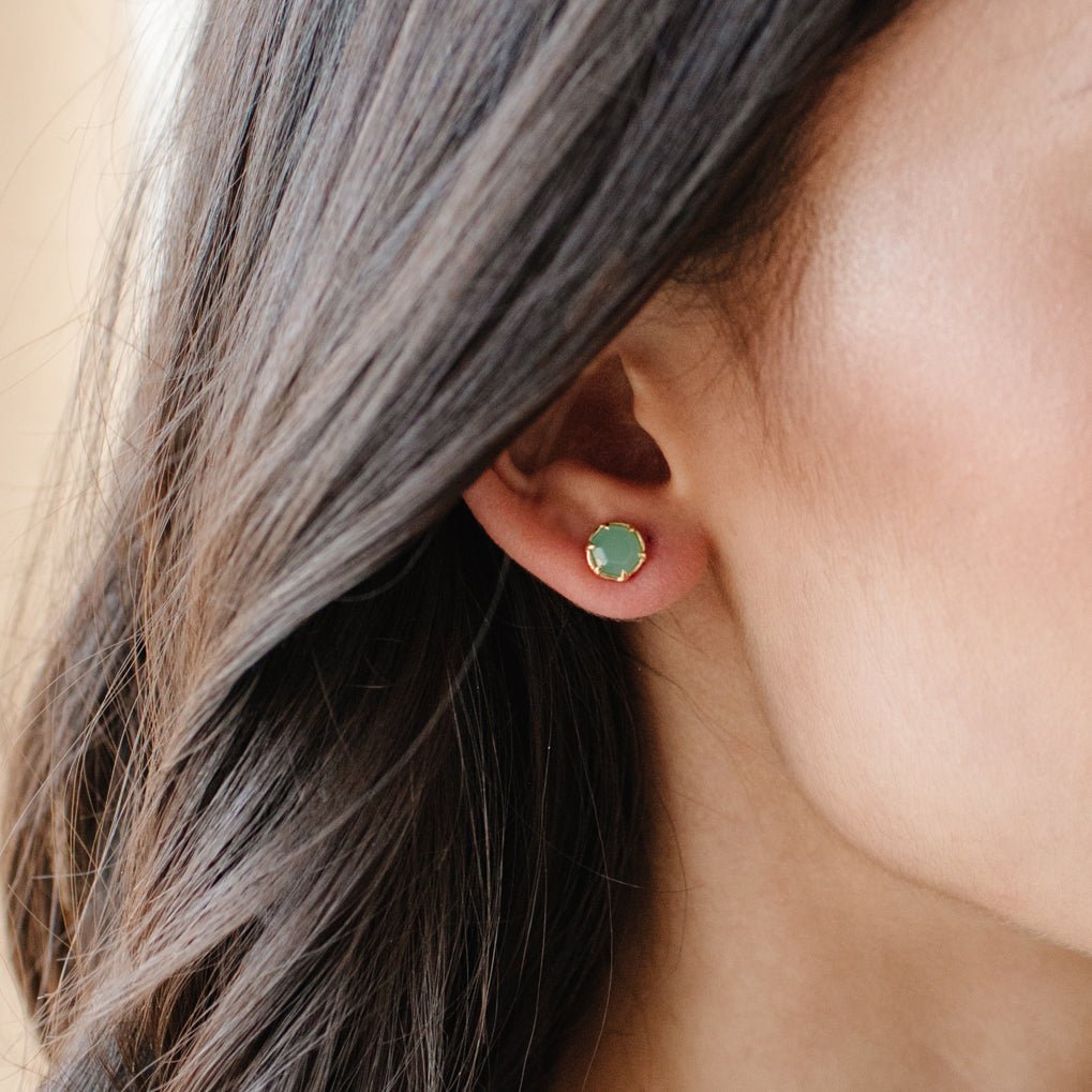 MINI GRACE HEXAGON STUD EARRINGS - CHRYSOPRASE & GOLD - SO PRETTY CARA COTTER