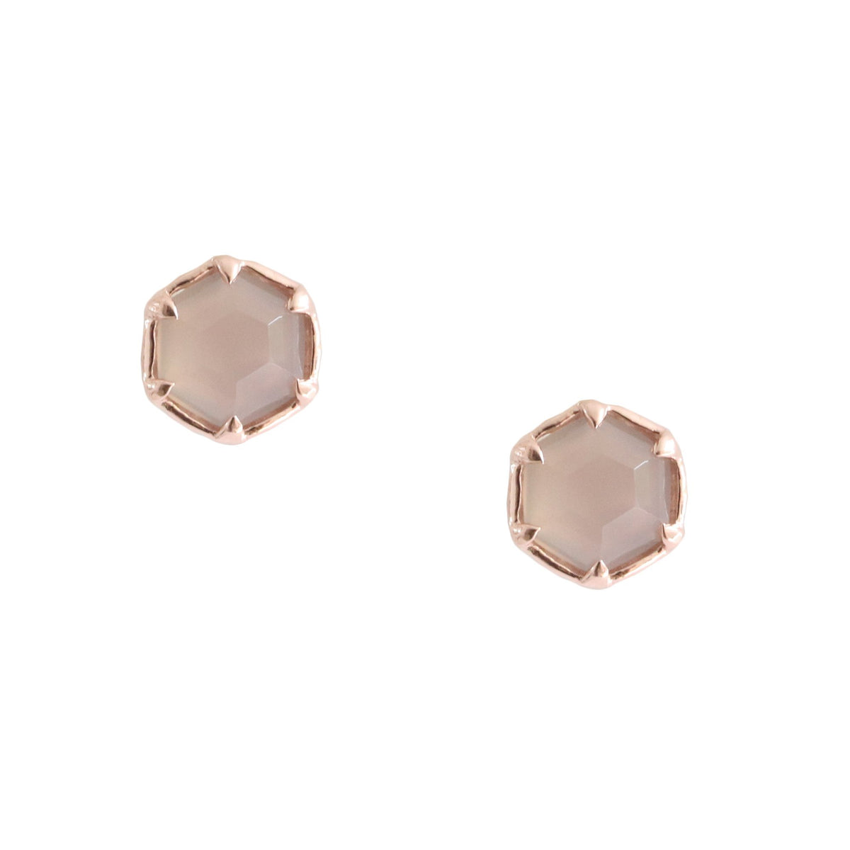 Mini Grace Hexagon Stud Earrings - Grey Moonstone &amp; Rose Gold - SO PRETTY CARA COTTER