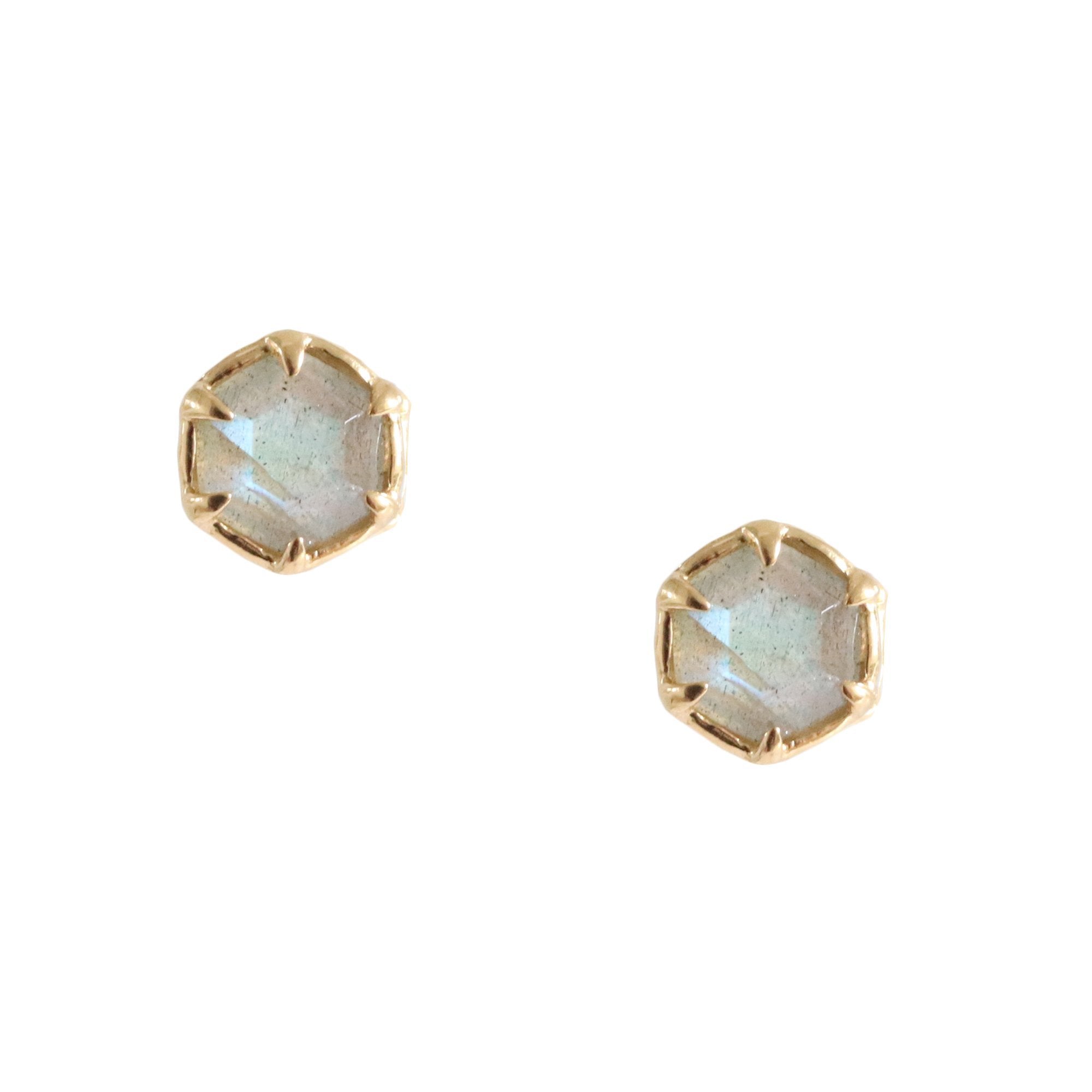 Mini Grace Hexagon Stud Earrings - Labradorite & Gold - SO PRETTY CARA COTTER
