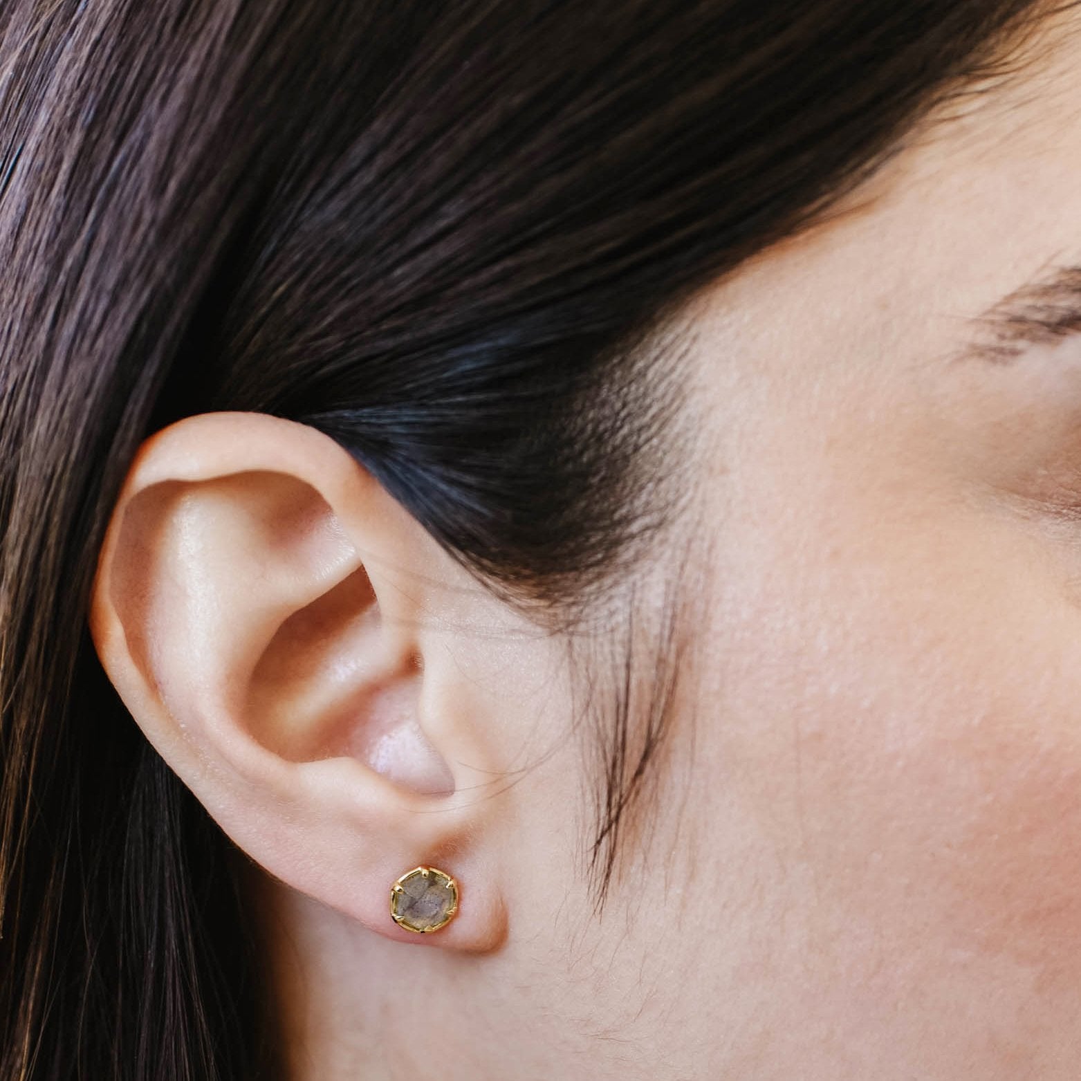 Mini Grace Hexagon Stud Earrings - Labradorite & Gold - SO PRETTY CARA COTTER