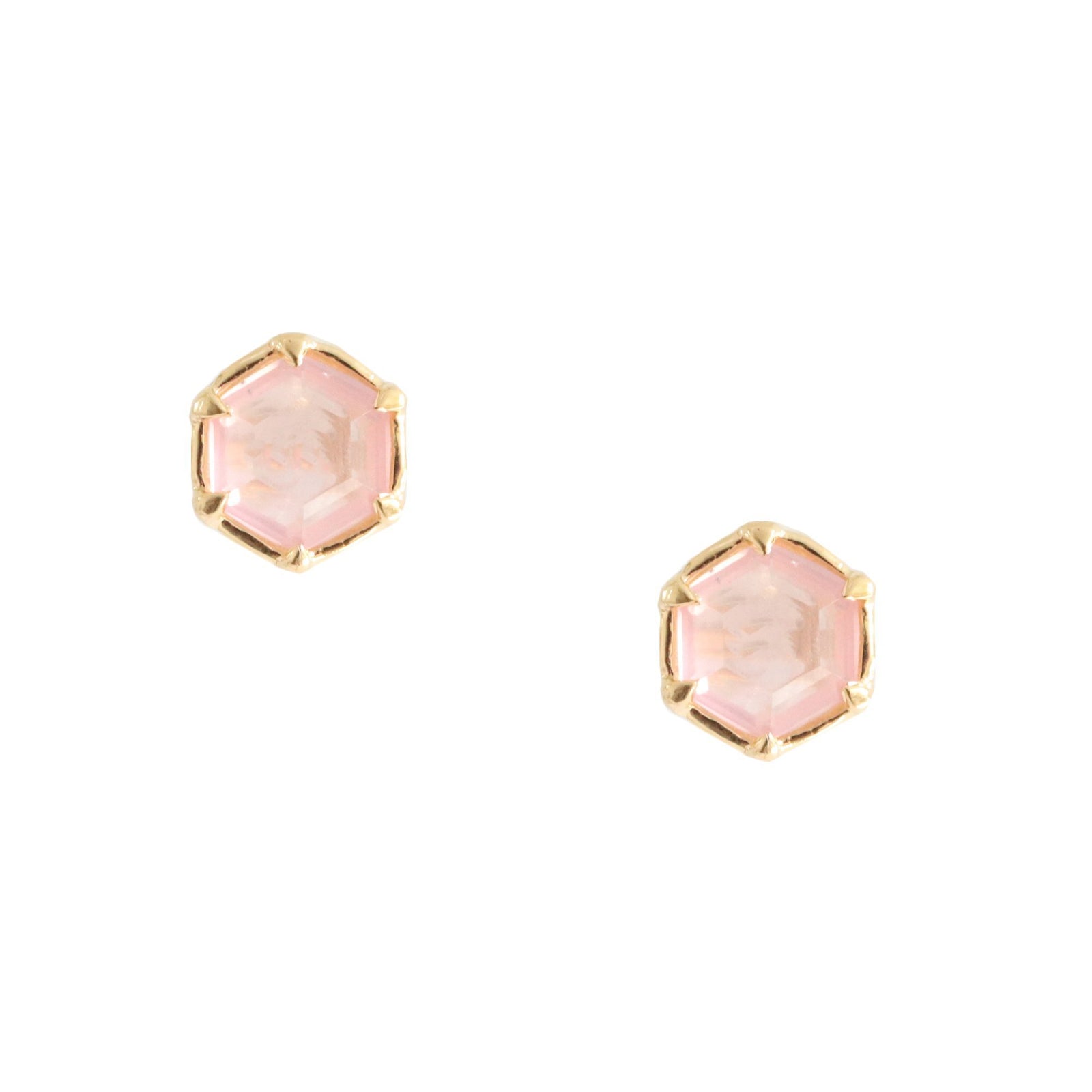 Mini Grace Hexagon Stud Earrings - Pink Quartz & Gold - SO PRETTY CARA COTTER