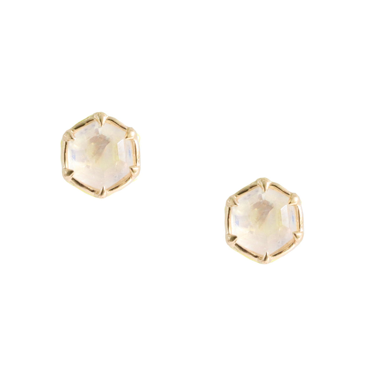Mini Grace Hexagon Stud Earrings - Rainbow Moonstone &amp; Gold - SO PRETTY CARA COTTER