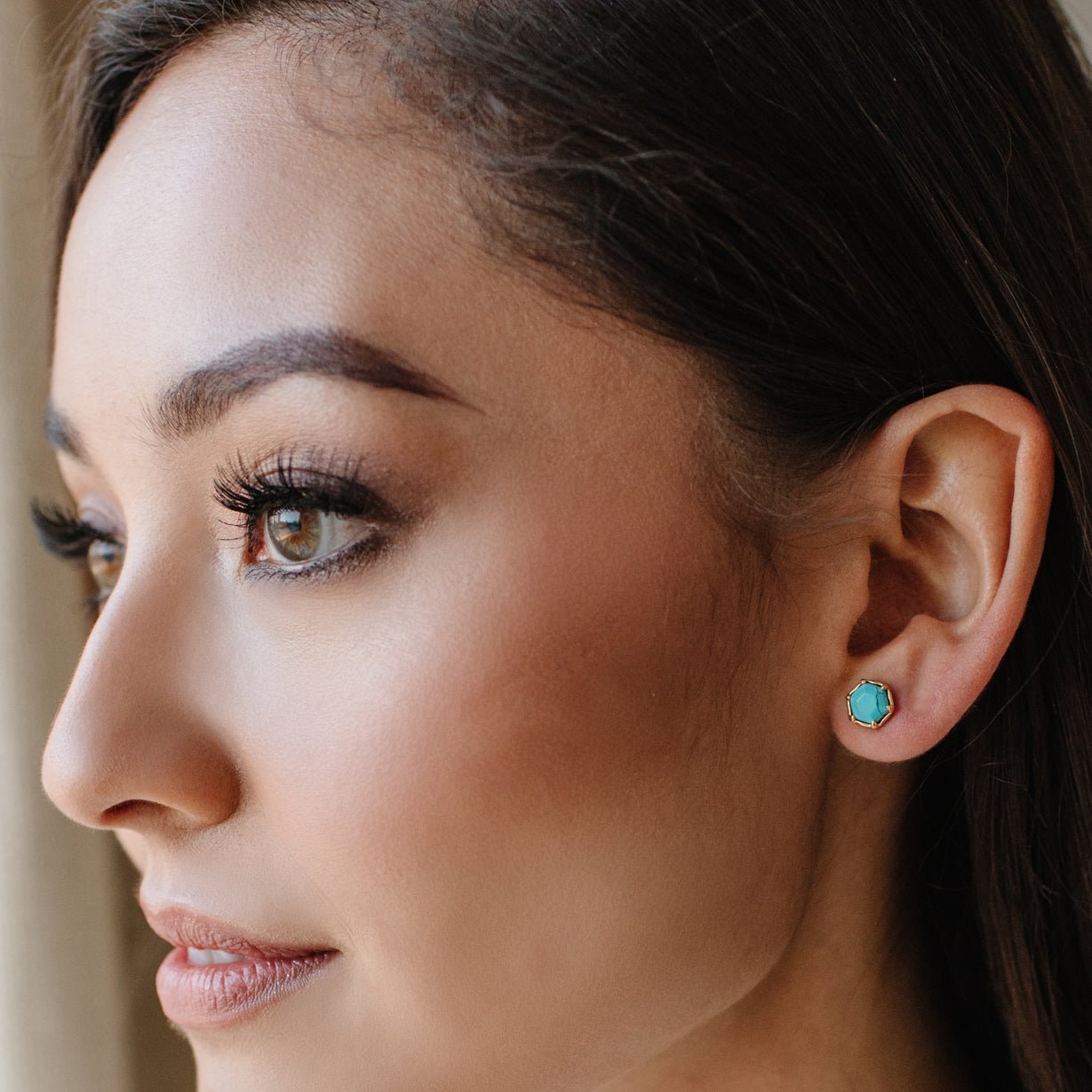Mini Grace Hexagon Stud Earrings - Turquoise & Gold - SO PRETTY CARA COTTER