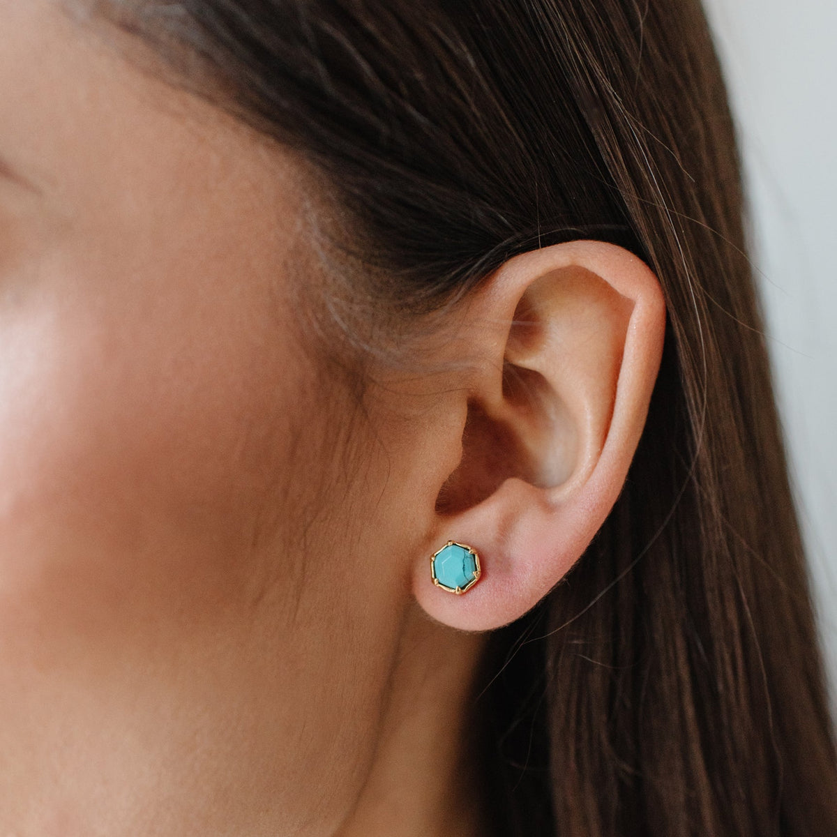 Mini Grace Hexagon Stud Earrings - Turquoise &amp; Gold - SO PRETTY CARA COTTER
