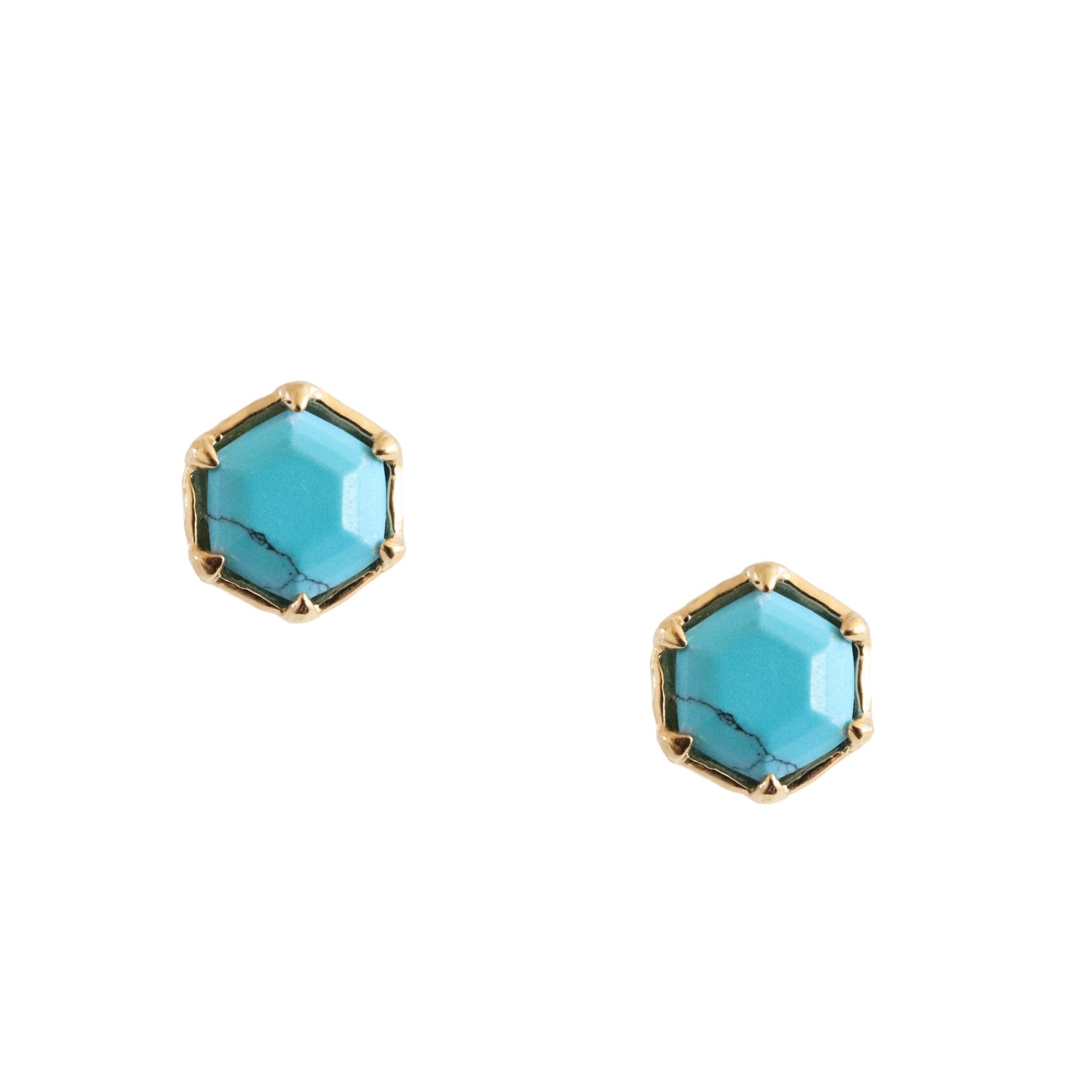 Mini Grace Hexagon Stud Earrings - Turquoise & Gold - SO PRETTY CARA COTTER