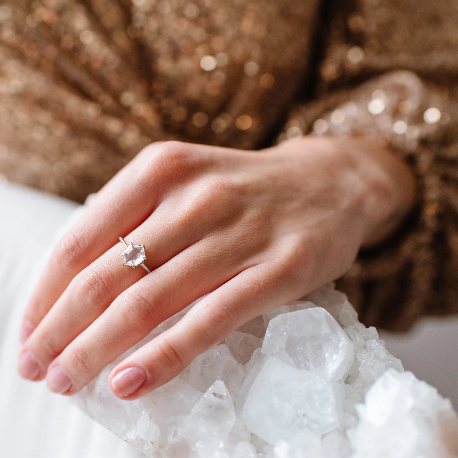 MINI HONOUR SHIELD RING- WHITE TOPAZ & SILVER - SO PRETTY CARA COTTER