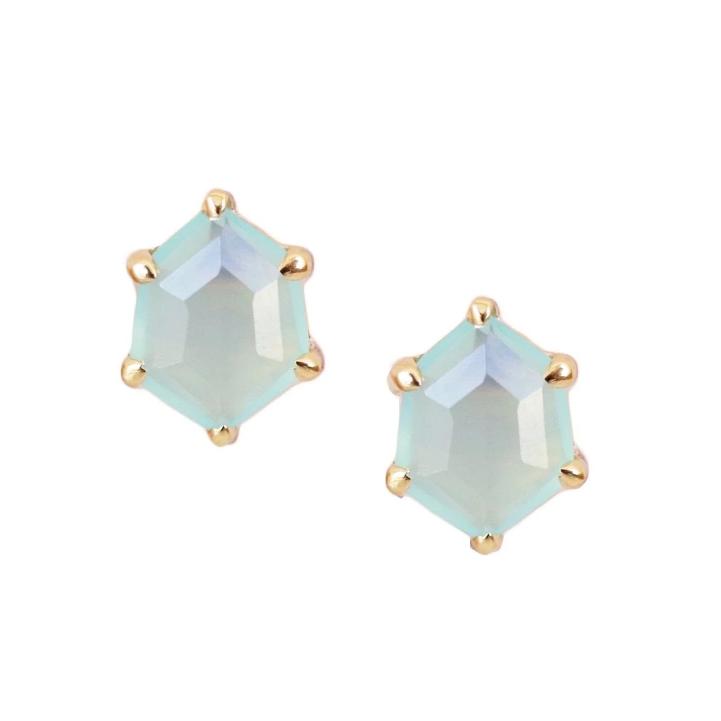 MINI HONOUR SHIELD STUD EARRINGS - AQUA CHALCEDONY & GOLD - SO PRETTY CARA COTTER