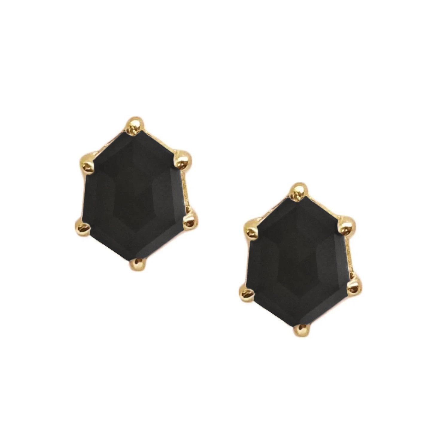 MINI HONOUR SHIELD STUD EARRINGS - BLACK ONYX & GOLD - SO PRETTY CARA COTTER