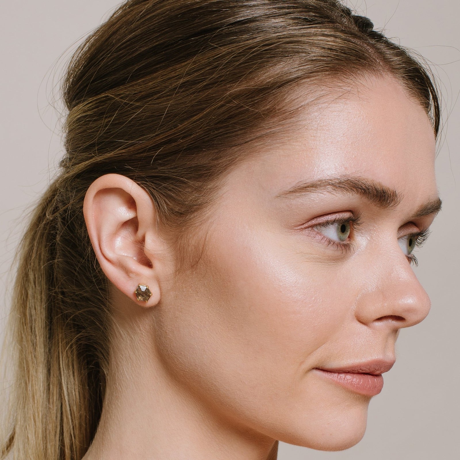 MINI HONOUR SHIELD STUD EARRINGS - BLACK RUTILE QUARTZ & GOLD - SO PRETTY CARA COTTER