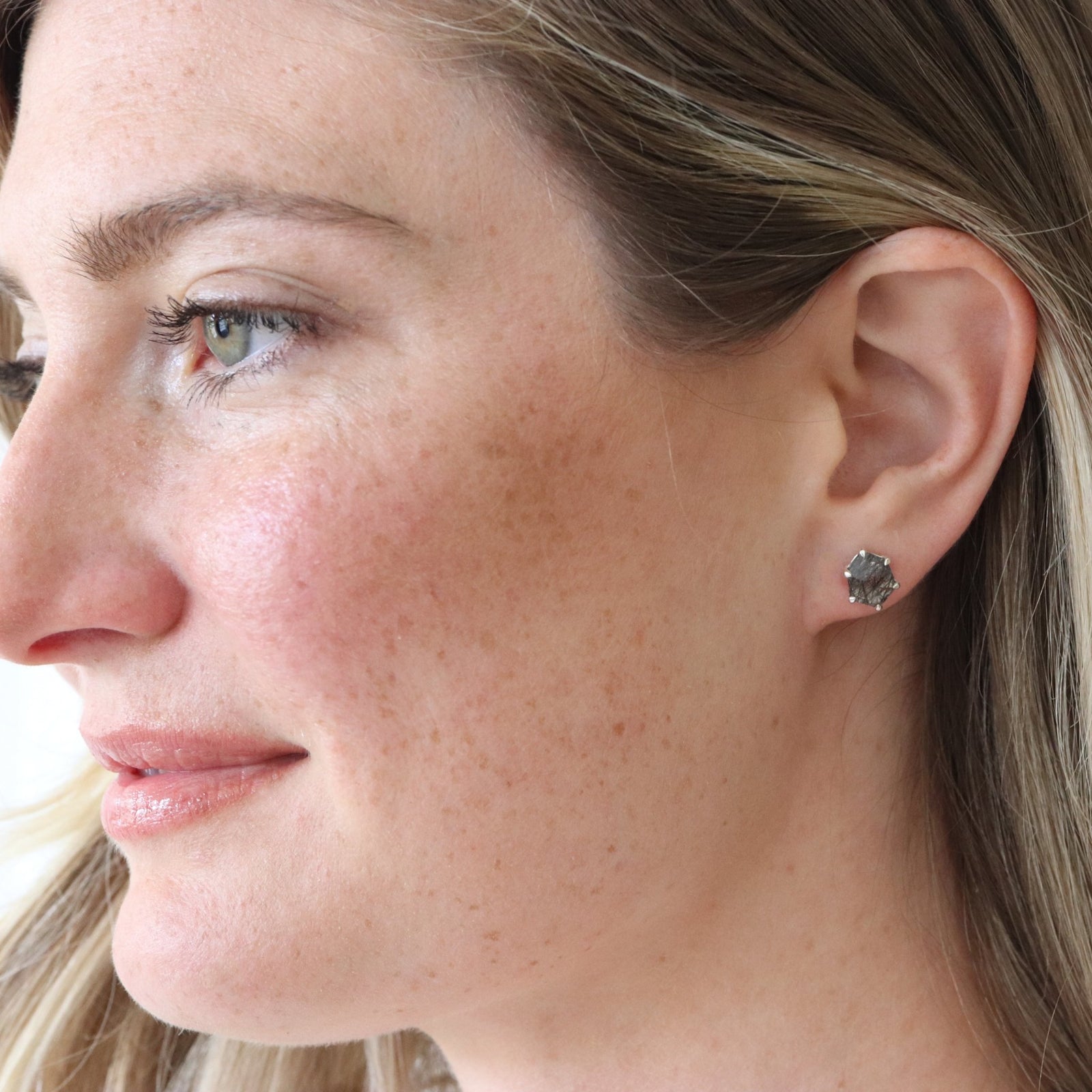 MINI HONOUR SHIELD STUD EARRINGS - BLACK RUTILE QUARTZ & SILVER - SO PRETTY CARA COTTER