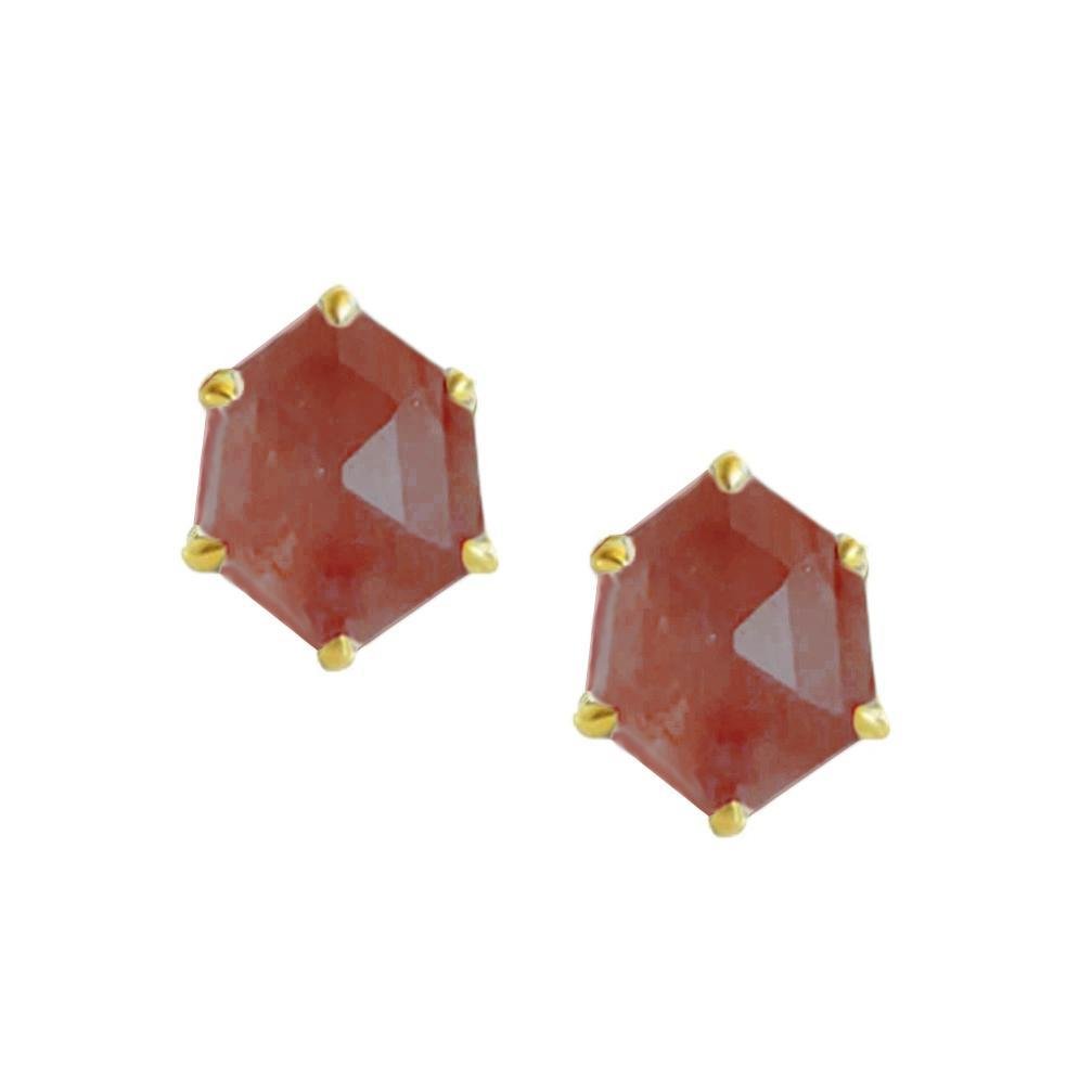 MINI HONOUR SHIELD STUD EARRINGS - CRANBERRY QUARTZ & GOLD - LIMITED EDITION - SO PRETTY CARA COTTER
