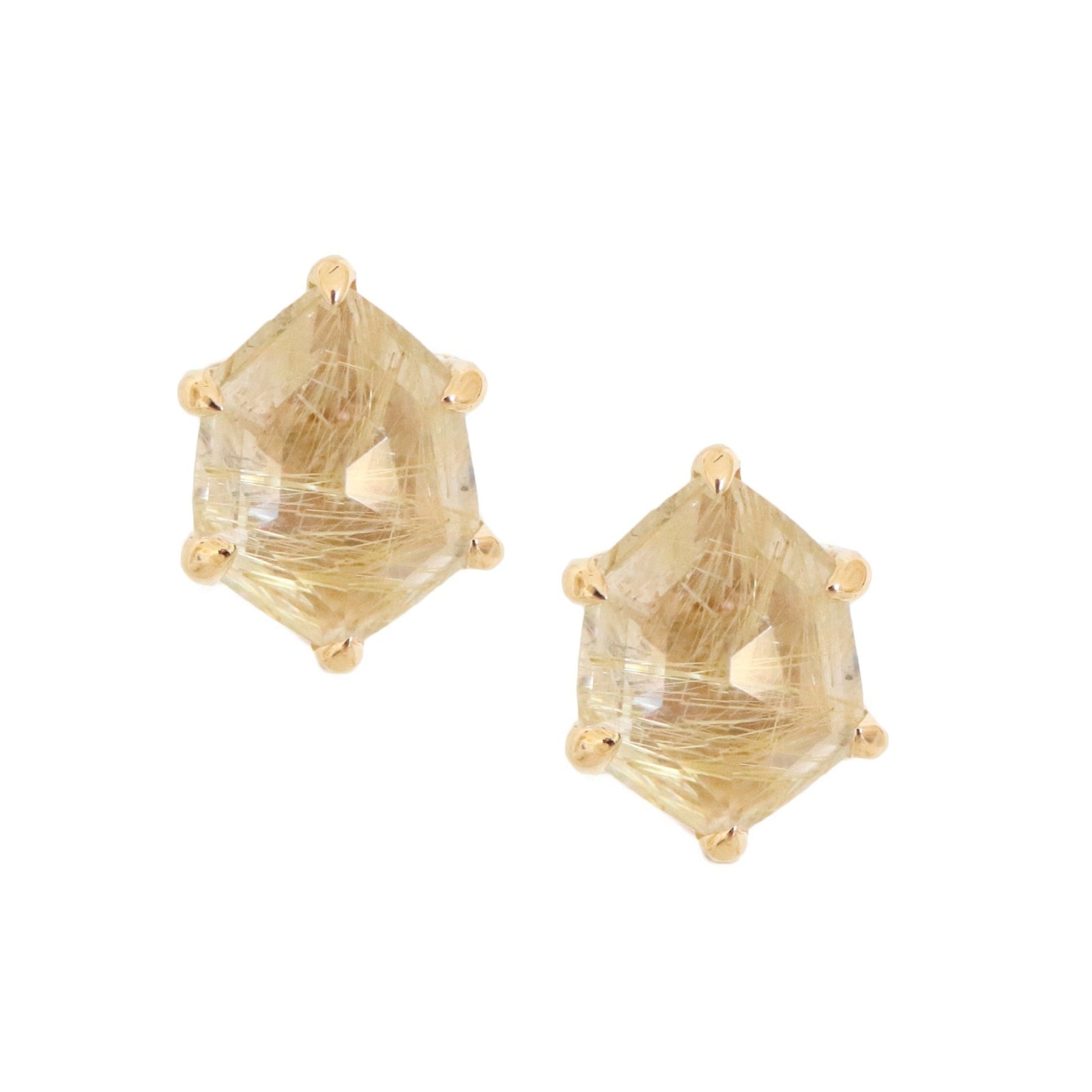 MINI HONOUR SHIELD STUD EARRINGS - GOLDEN RUTILE QUARTZ & GOLD - SO PRETTY CARA COTTER