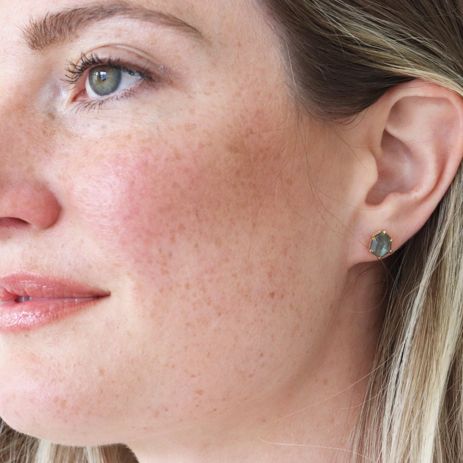 MINI HONOUR SHIELD STUD EARRINGS - LABRADORITE & GOLD - SO PRETTY CARA COTTER