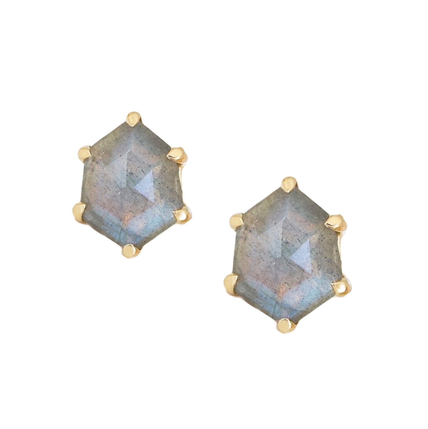 MINI HONOUR SHIELD STUD EARRINGS - LABRADORITE & GOLD - SO PRETTY CARA COTTER