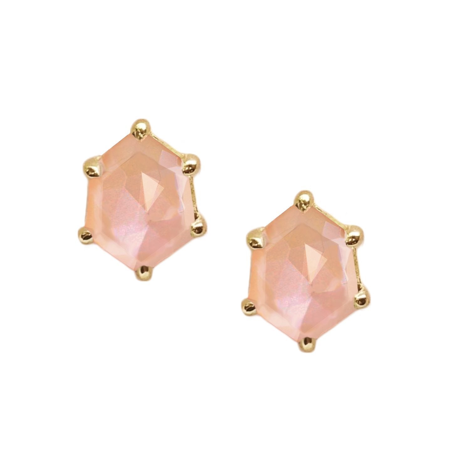 MINI HONOUR SHIELD STUD EARRINGS - PEACH MOONSTONE & GOLD - SO PRETTY CARA COTTER