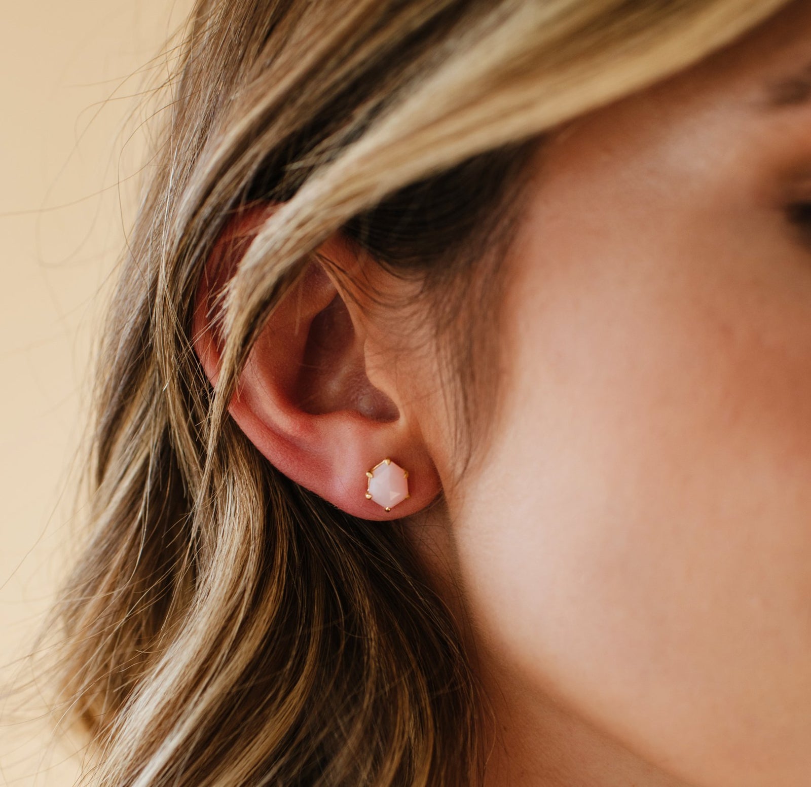 MINI HONOUR SHIELD STUD EARRINGS - PINK OPAL & GOLD - SO PRETTY CARA COTTER