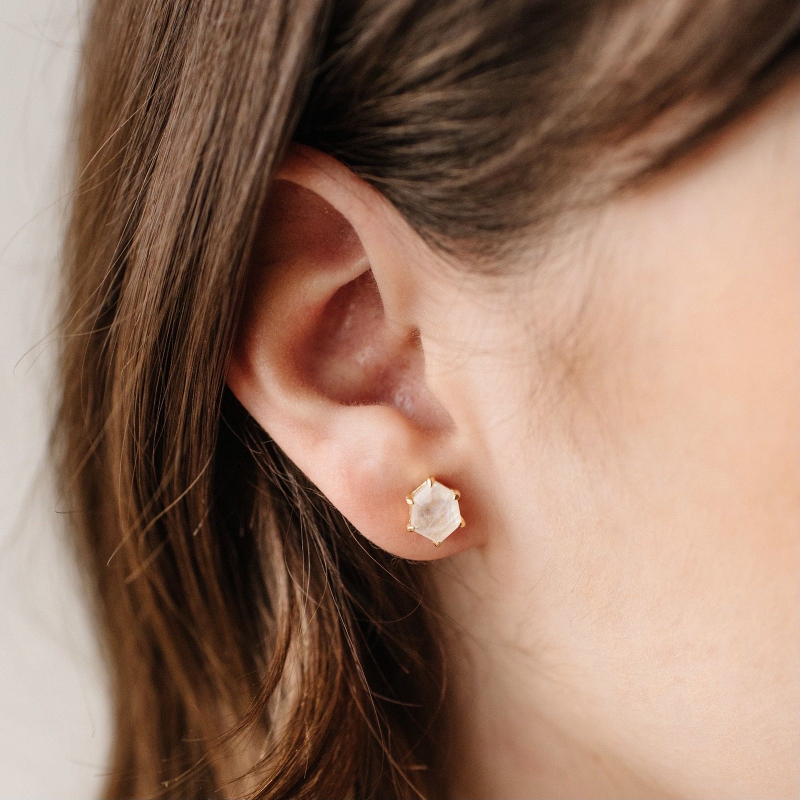 MINI HONOUR SHIELD STUD EARRINGS - RAINBOW MOONSTONE & GOLD - SO PRETTY CARA COTTER
