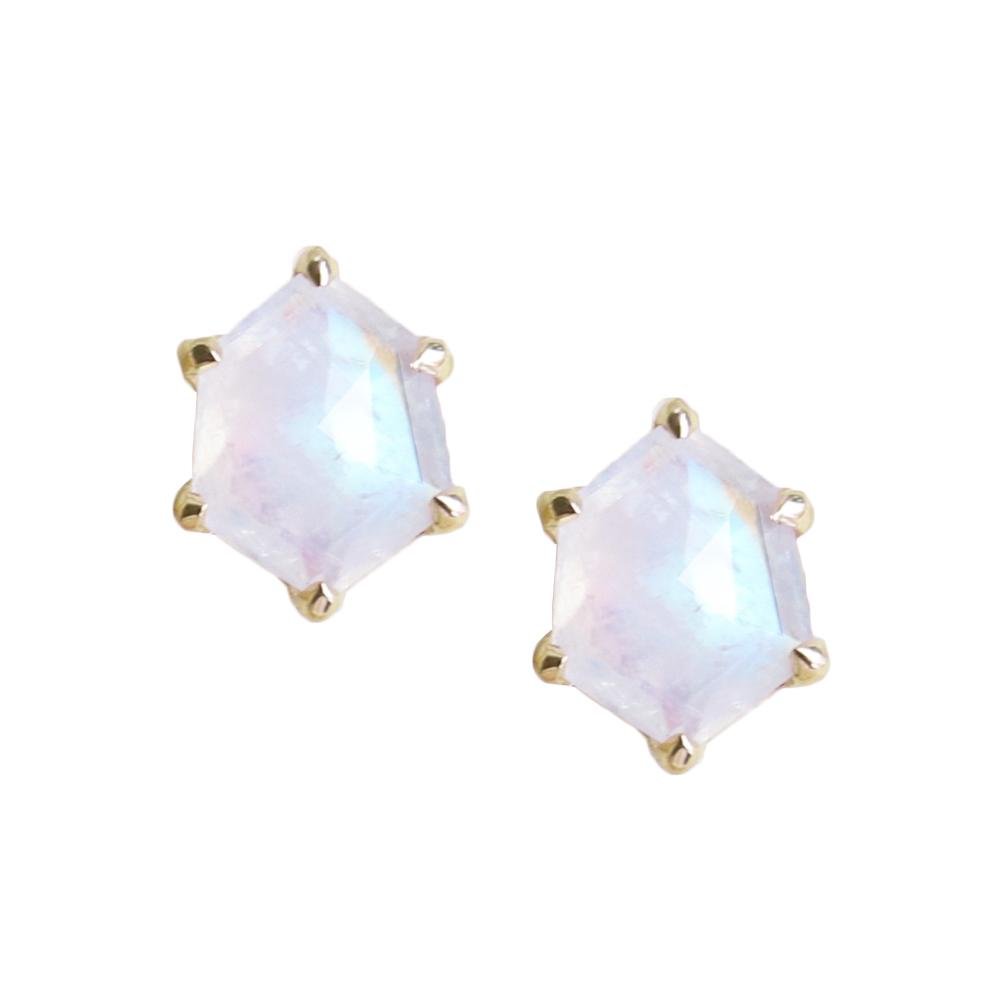 MINI HONOUR SHIELD STUD EARRINGS - RAINBOW MOONSTONE & GOLD - SO PRETTY CARA COTTER