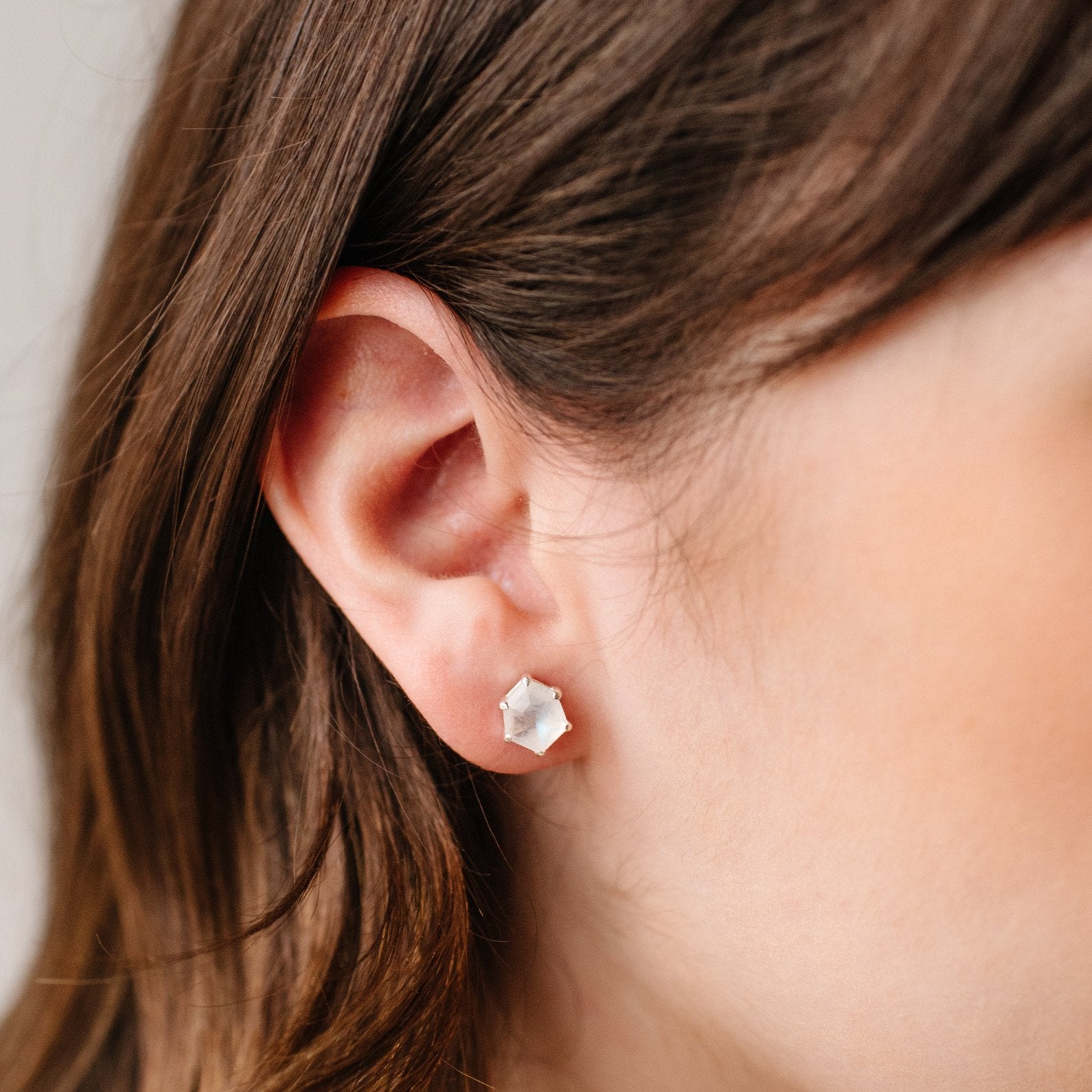 MINI HONOUR SHIELD STUD EARRINGS - RAINBOW MOONSTONE & SILVER - SO PRETTY CARA COTTER