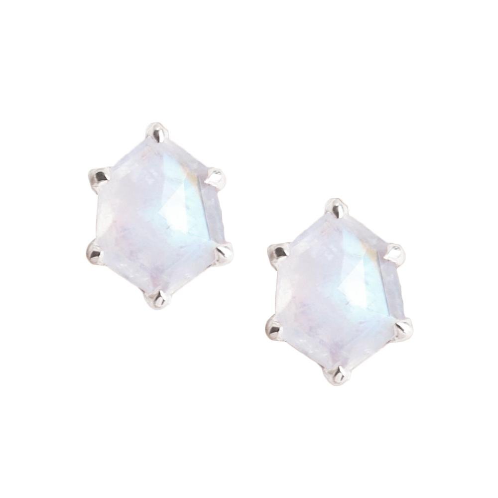MINI HONOUR SHIELD STUD EARRINGS - RAINBOW MOONSTONE & SILVER - SO PRETTY CARA COTTER