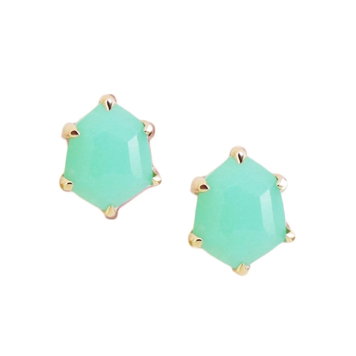 MINI HONOUR SHIELD STUD EARRINGS - SEAFOAM CHRYSOPRASE & GOLD - SO PRETTY CARA COTTER