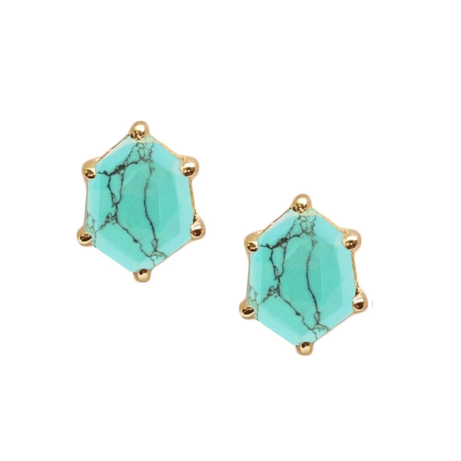 MINI HONOUR SHIELD STUD EARRINGS - TURQUOISE & GOLD - SO PRETTY CARA COTTER