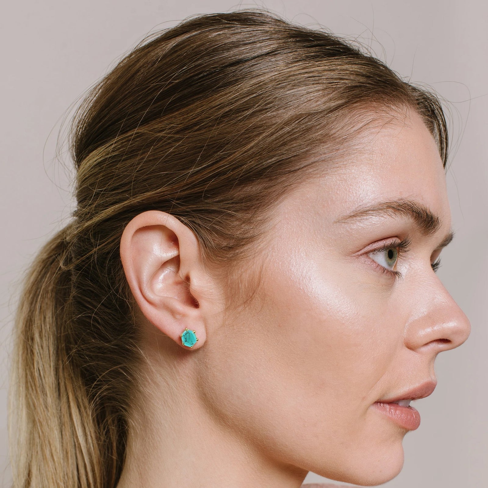 MINI HONOUR SHIELD STUD EARRINGS - TURQUOISE & GOLD - SO PRETTY CARA COTTER