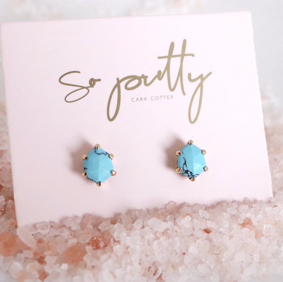 MINI HONOUR SHIELD STUD EARRINGS - TURQUOISE &amp; GOLD - SO PRETTY CARA COTTER