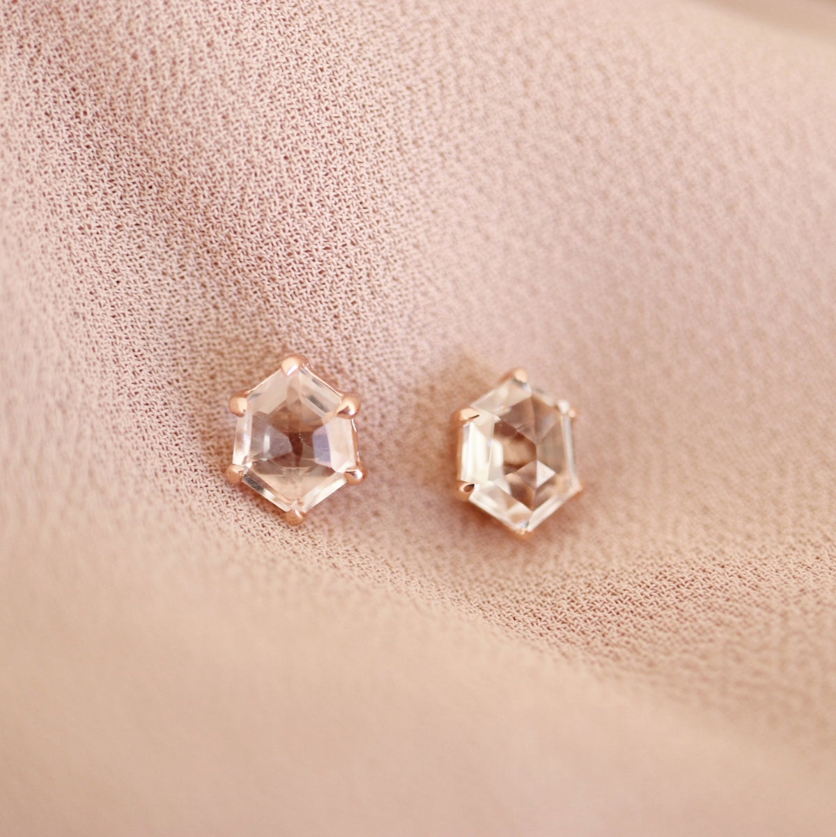 MINI HONOUR SHIELD STUD EARRINGS - WHITE TOPAZ &amp; ROSE GOLD - SO PRETTY CARA COTTER