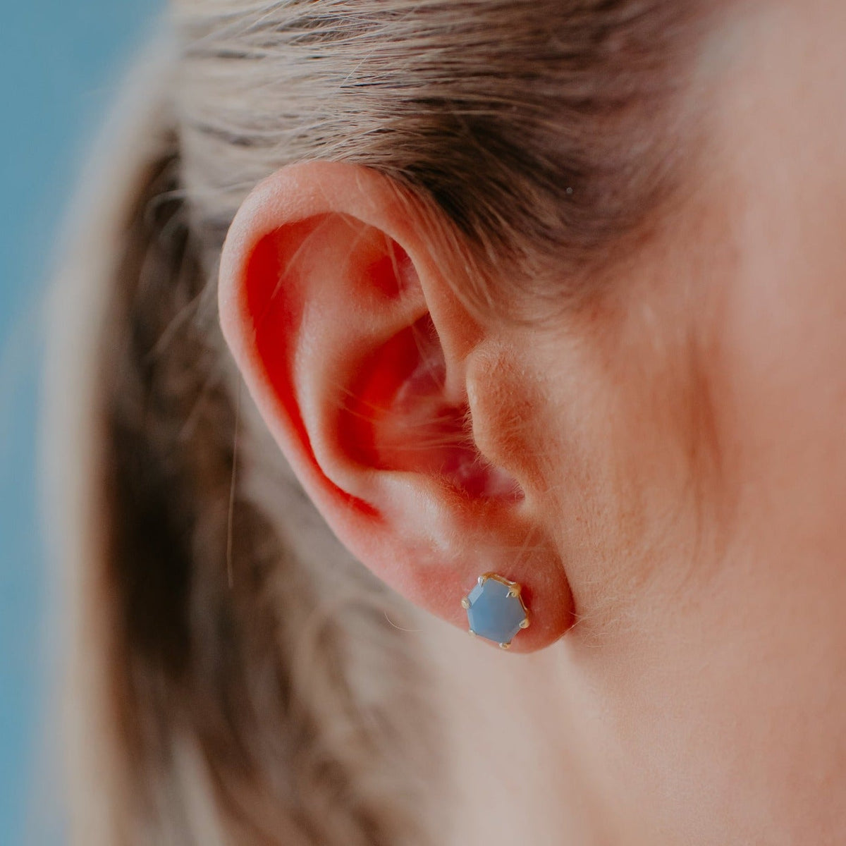 MINI HONOUR STUD EARRINGS - ARCTIC BLUE OPAL &amp; GOLD - SO PRETTY CARA COTTER