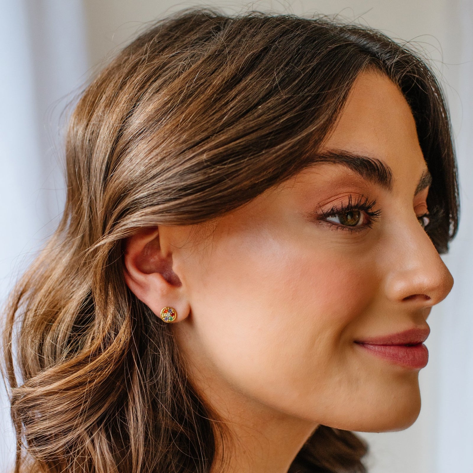 MINI LOVE CIRCLE STUDS - RAINBOW CUBIC ZIRCONIA & GOLD - SO PRETTY CARA COTTER
