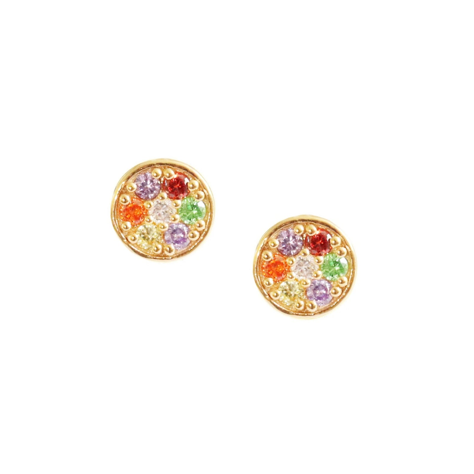 MINI LOVE CIRCLE STUDS - RAINBOW CUBIC ZIRCONIA & GOLD - SO PRETTY CARA COTTER
