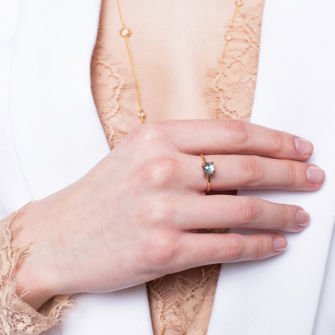 MINI PROTECT RING LABRADORITE & GOLD - SO PRETTY CARA COTTER