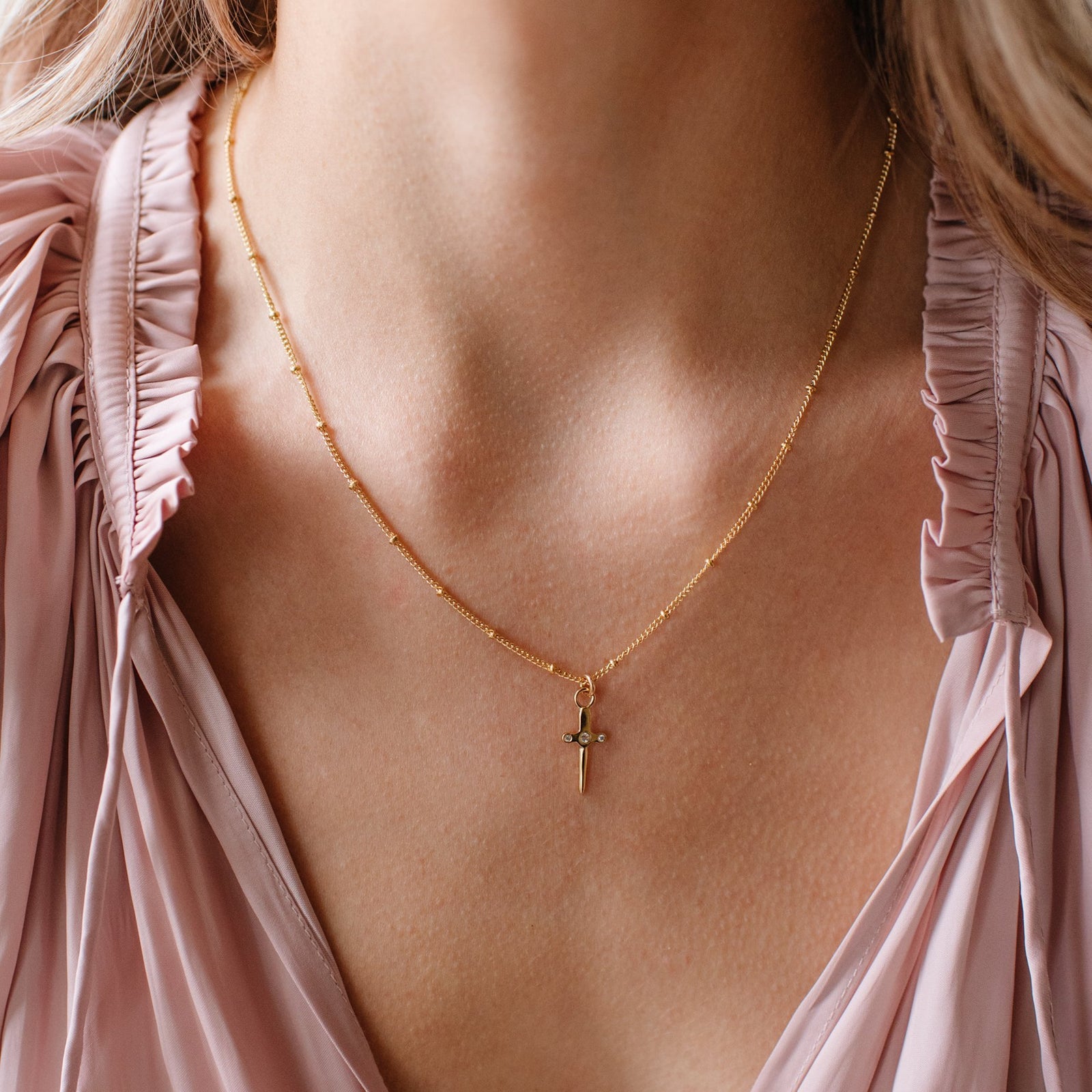 MINI PROTECT SWORD ICON - CUBIC ZIRCONIA & GOLD - SO PRETTY CARA COTTER