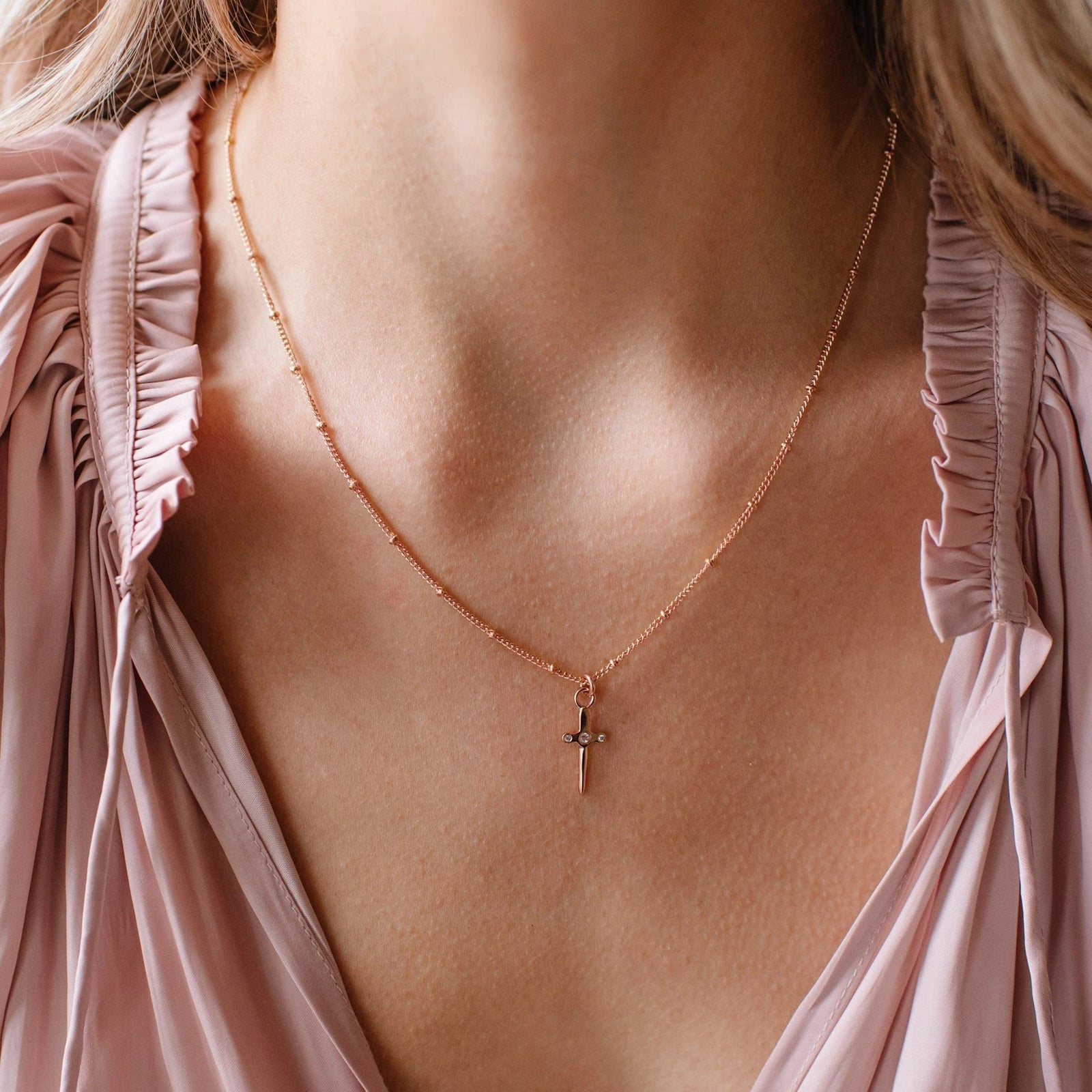 MINI PROTECT SWORD ICON - CUBIC ZIRCONIA & ROSE GOLD - SO PRETTY CARA COTTER