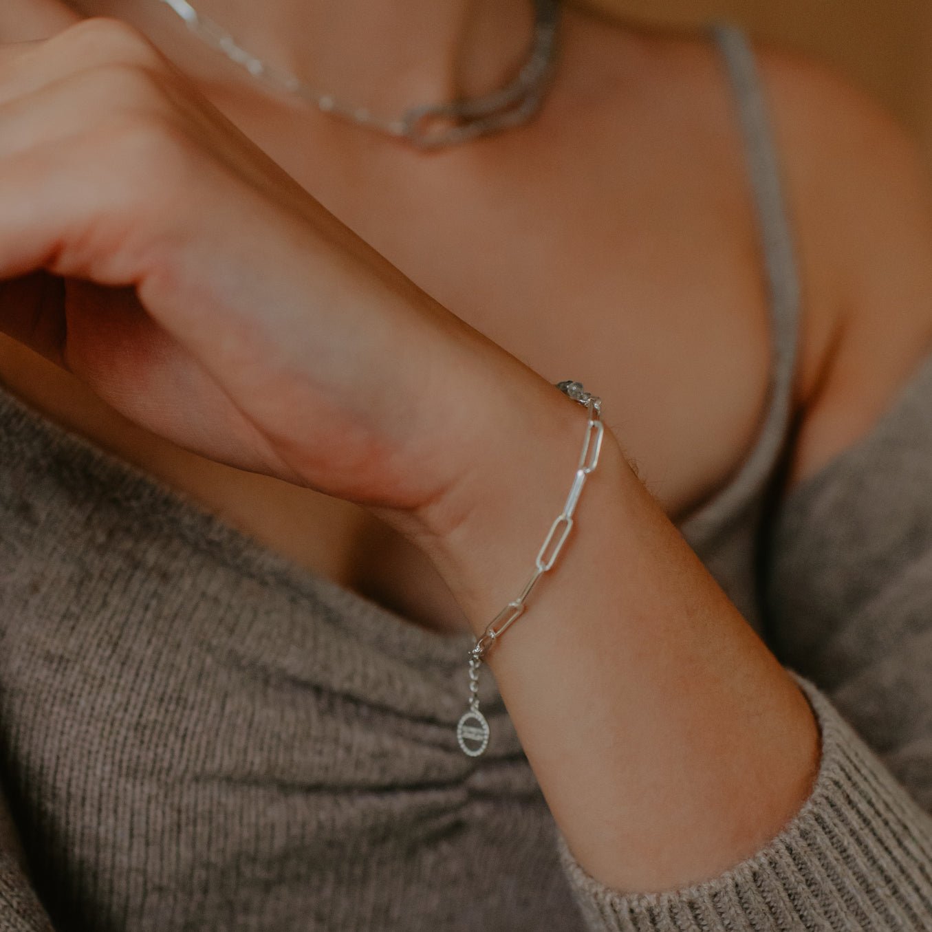 POISE BEADED LINK BRACELET - LABRADORITE & SILVER 7-8" - SO PRETTY CARA COTTER