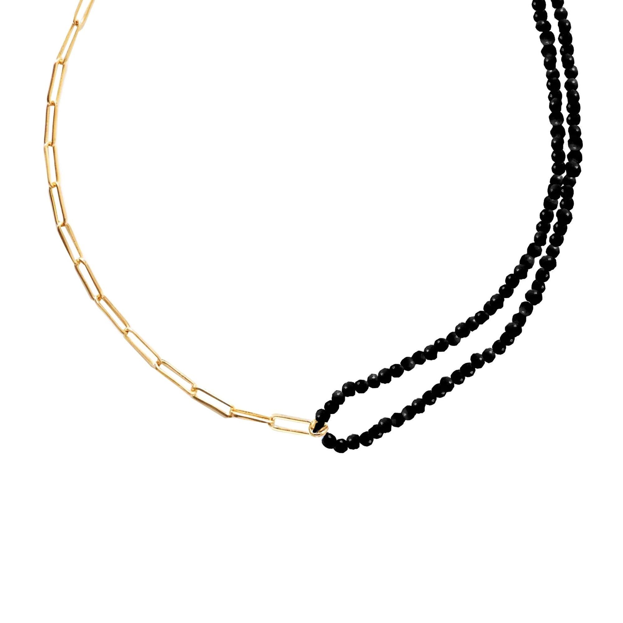 POISE BEADED LINK NECKLACE - BLACK ONYX & GOLD - SO PRETTY CARA COTTER