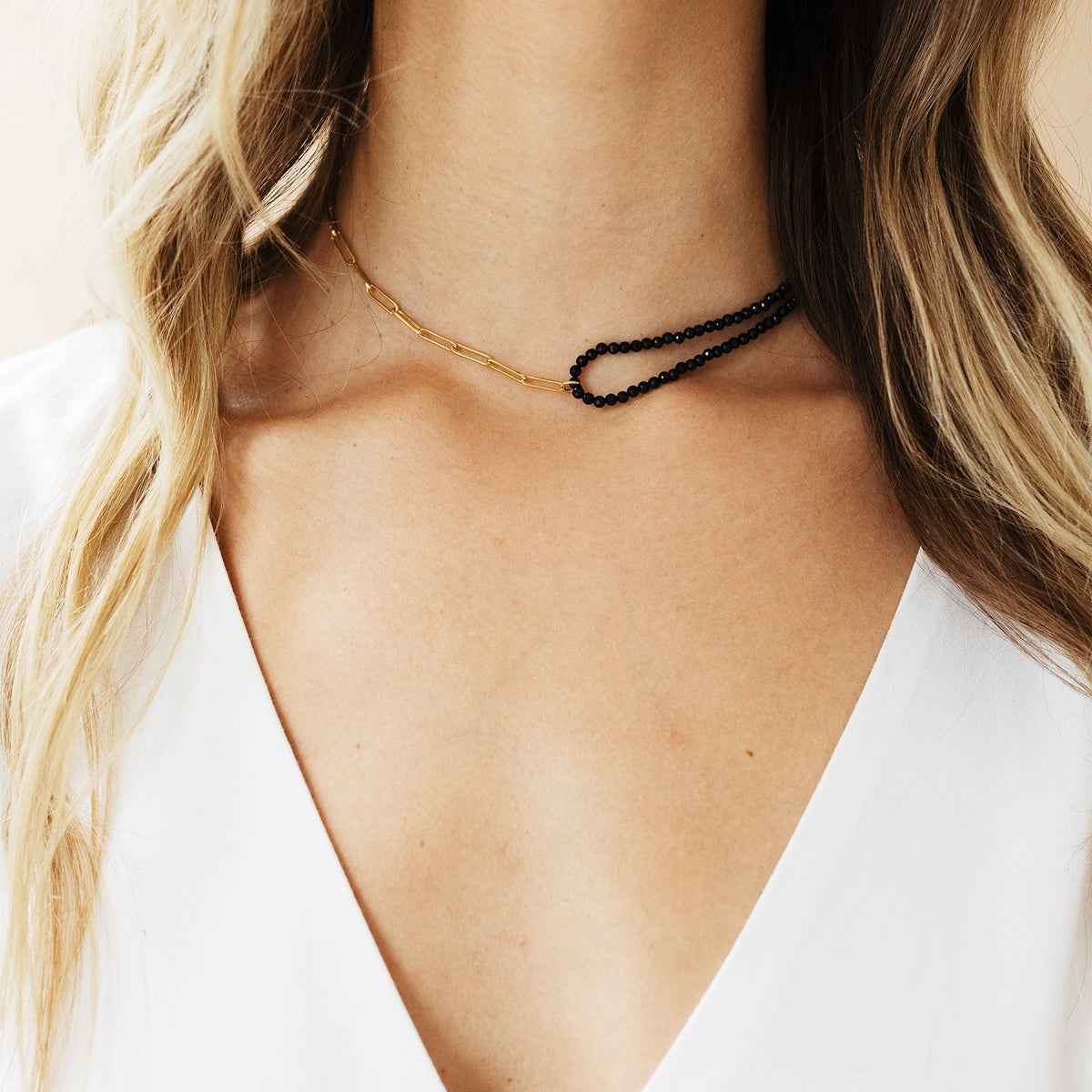 POISE BEADED LINK NECKLACE - BLACK ONYX &amp; GOLD - SO PRETTY CARA COTTER