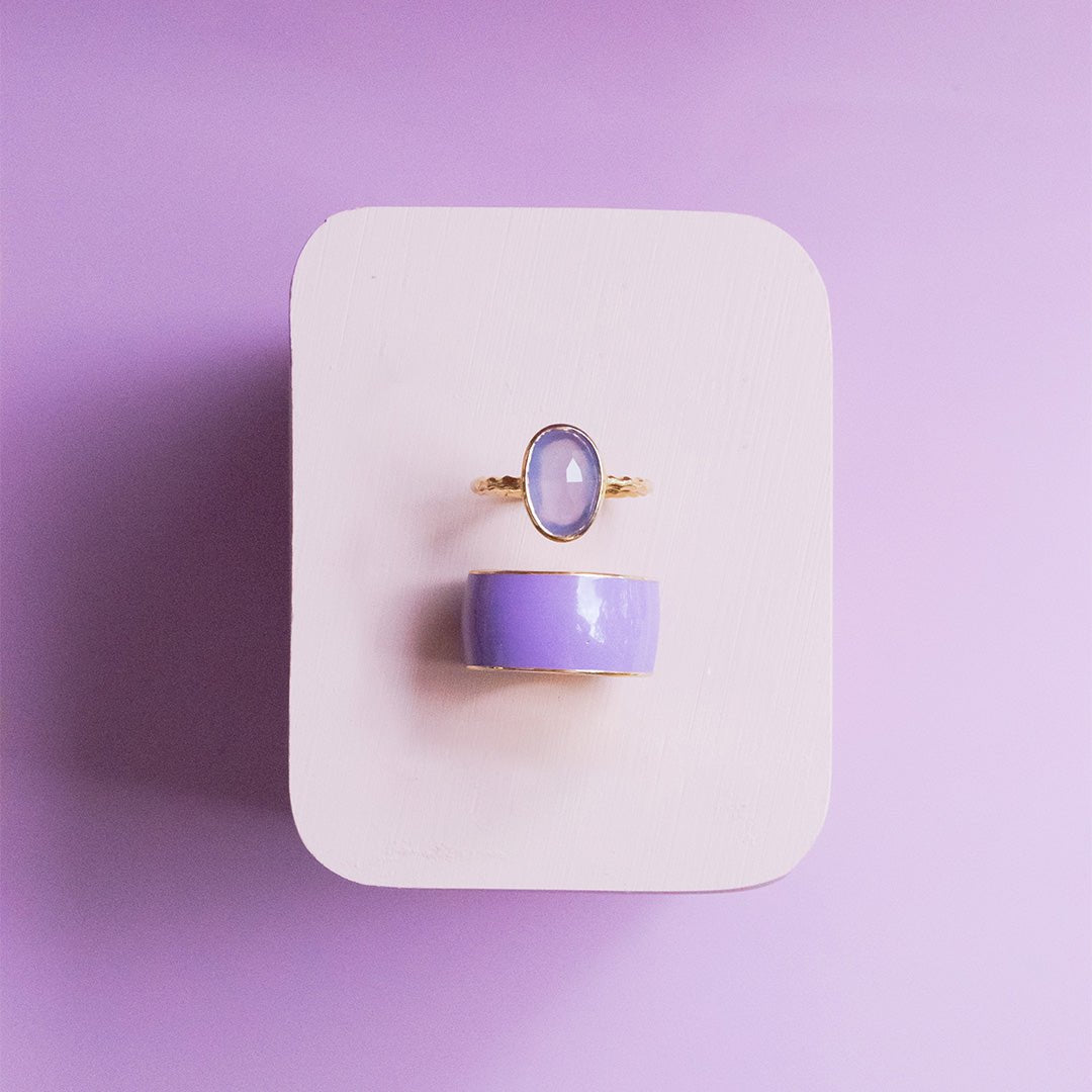 PRE-ORDER PROTECT OVAL RING - LAVENDER CHALCEDONY &amp; GOLD - SO PRETTY CARA COTTER