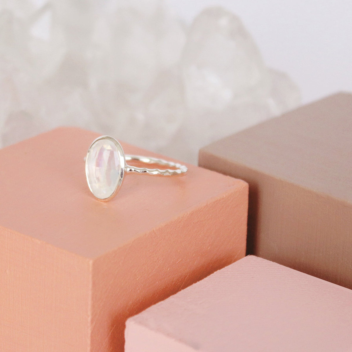 PROTECT OVAL RING - RAINBOW MOONSTONE &amp; SILVER - SO PRETTY CARA COTTER