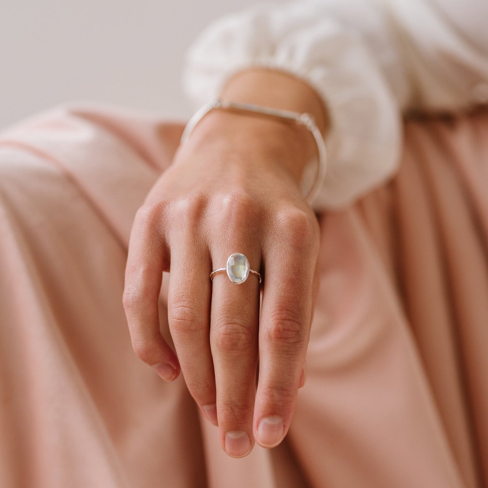 PROTECT OVAL RING - RAINBOW MOONSTONE & SILVER - SO PRETTY CARA COTTER