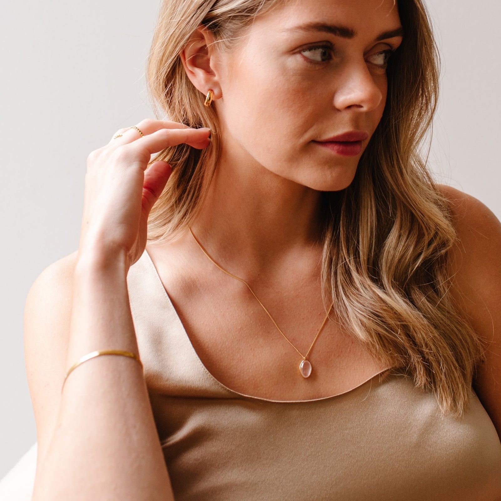 PROTECT PENDANT NECKLACE - PINK QUARTZ & GOLD - SO PRETTY CARA COTTER