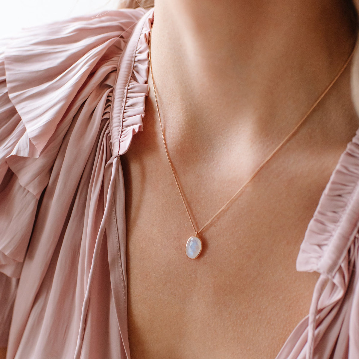 PROTECT PENDANT NECKLACE - RAINBOW MOONSTONE &amp; ROSE GOLD - SO PRETTY CARA COTTER
