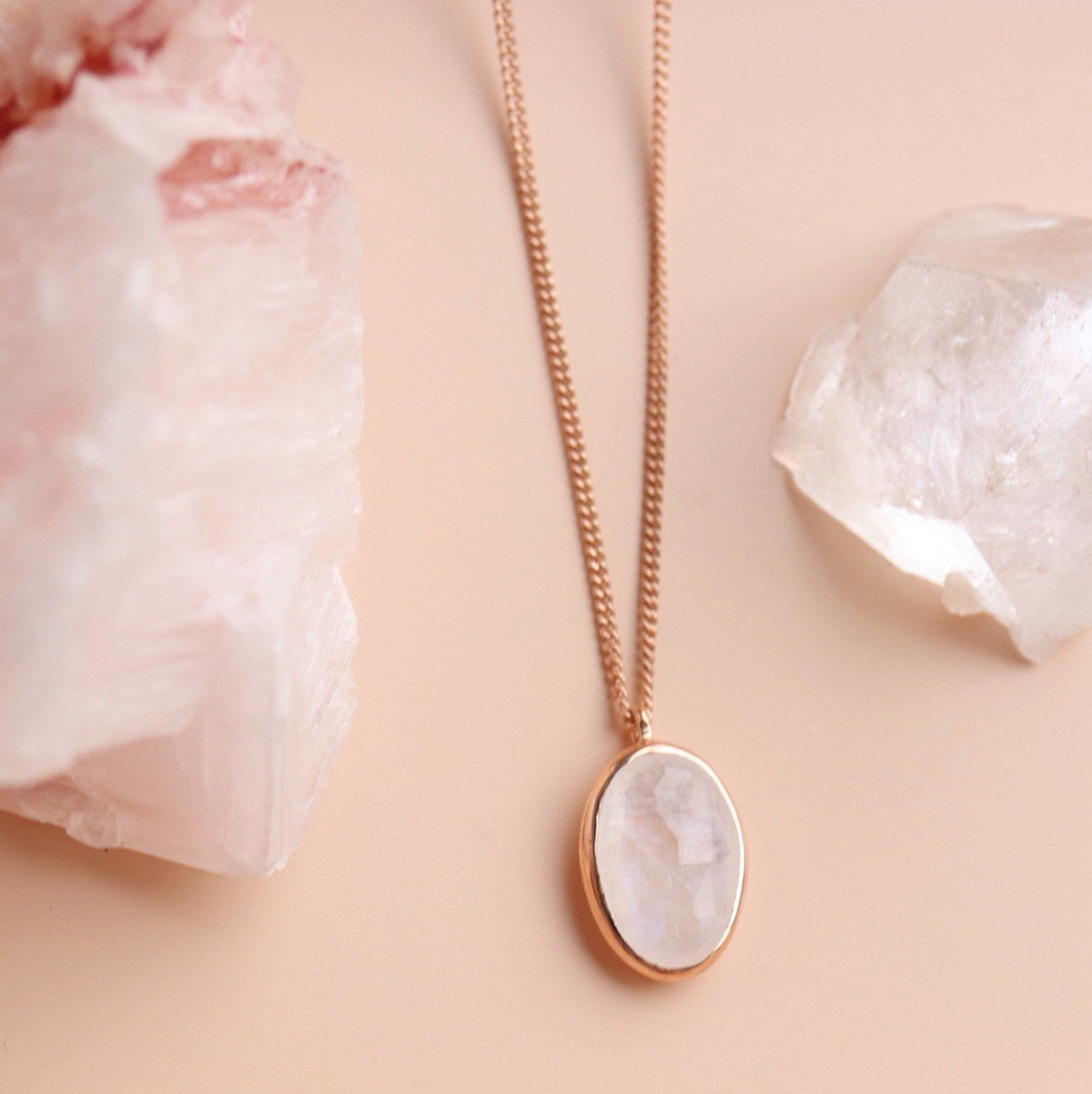 PROTECT PENDANT NECKLACE - RAINBOW MOONSTONE &amp; ROSE GOLD - SO PRETTY CARA COTTER