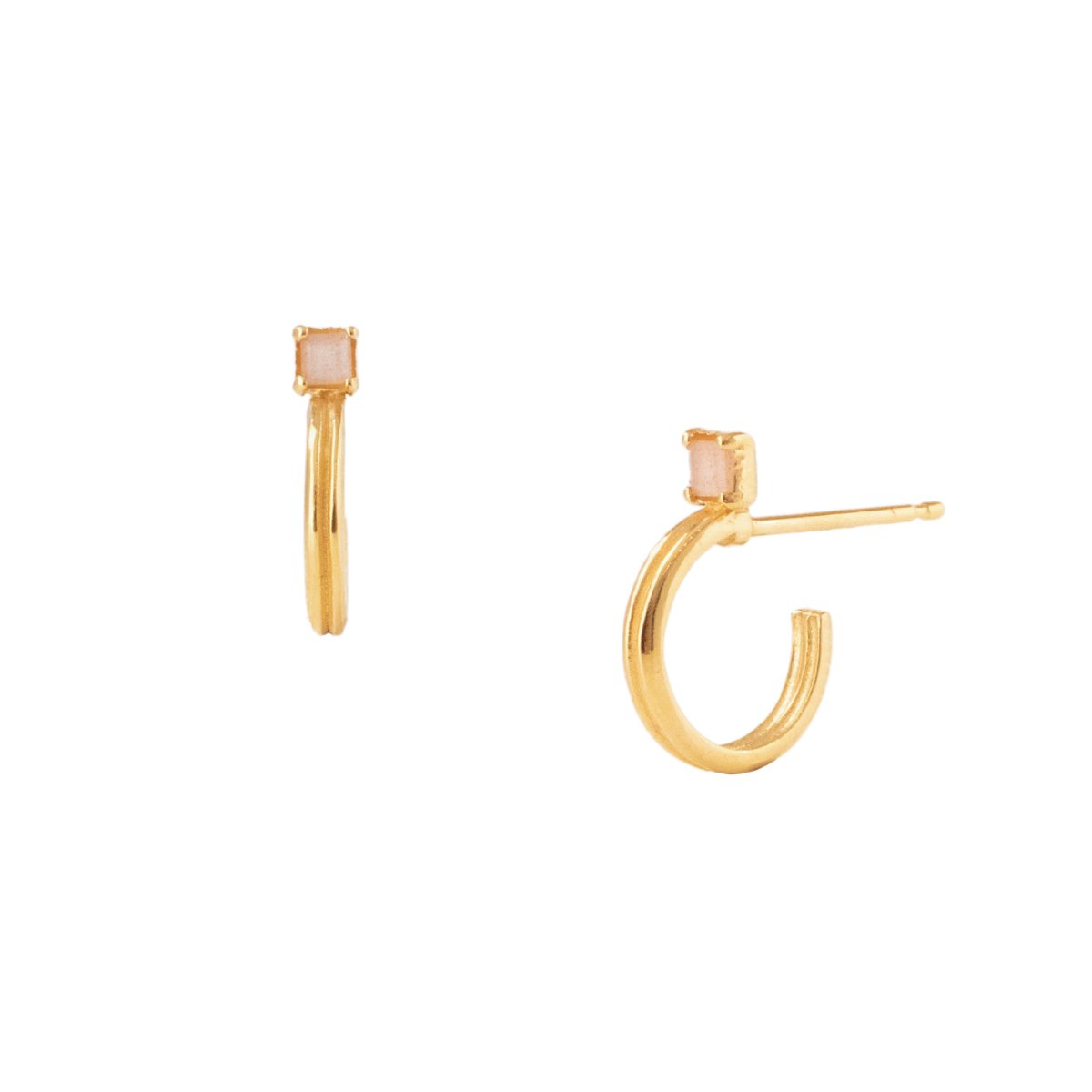RADIANT ARC HUGGIE HOOPS - PEACH MOONSTONE &amp; GOLD - SO PRETTY CARA COTTER