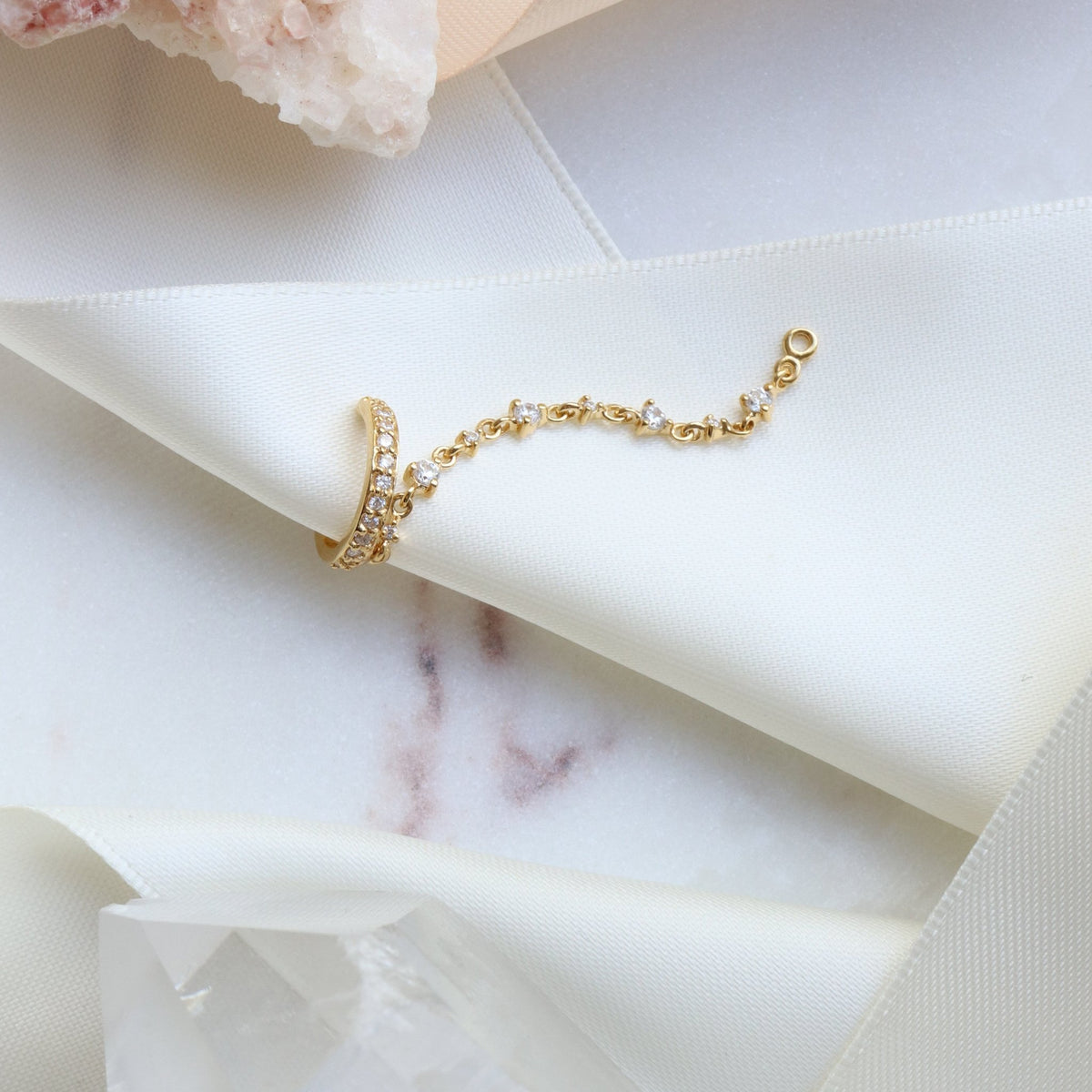 SCATTERED LOVE CHAIN EAR CUFF - CUBIC ZIRCONIA &amp; GOLD - SO PRETTY CARA COTTER